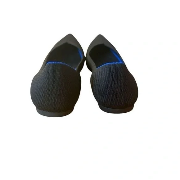 Rothy's Black Pointed Knit Flats with Blue Trim - Picture 5 of 6